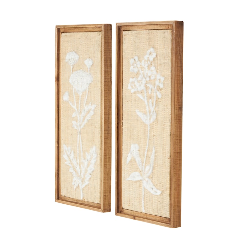 Wood Floral Textured Home Wall Decor with White Painted Accents - Set of 2 Cream - Roche River Decor