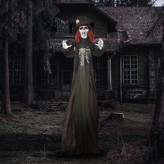 HOMCOM 6' Life Size Outdoor Halloween Decoration, Animatronic Zombie with Realistic Skeleton Chest and Scary Sharp Teeth, Sound