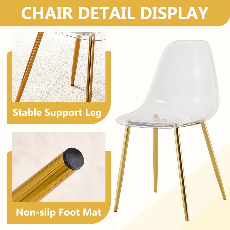 71" Dining Table Set for 6-8, Rectangular Kitchen Table with Transparent Plastic Chairs, Modern Glass Dining Room Table Set