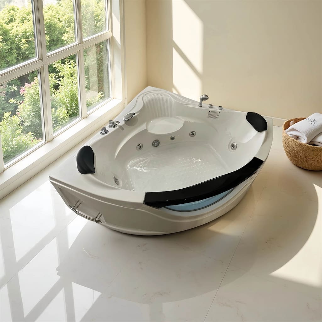 59" Corner Jetted Bathtub for Two with 6 Hydro Massage Jets
