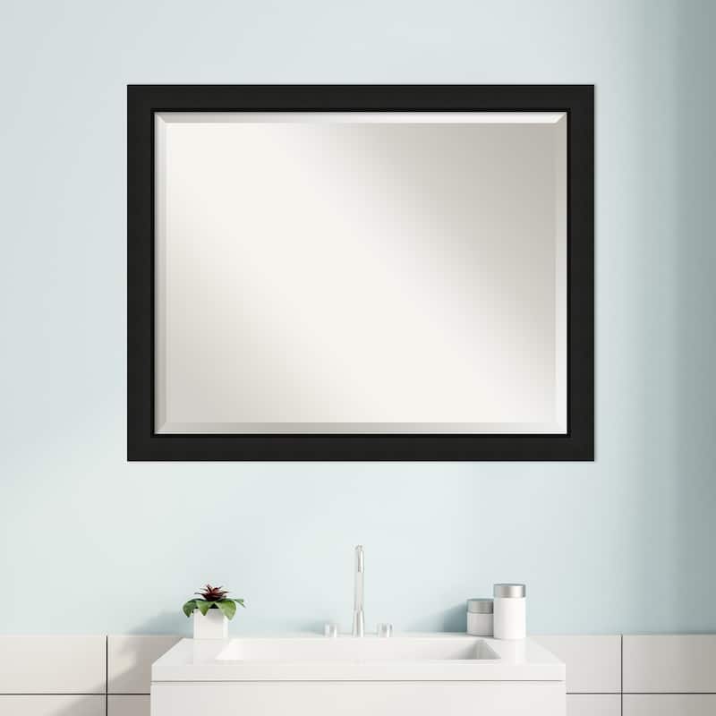 Midnight Black Narrow Beveled Wood Framed Bathroom Vanity Wall Mirror - Midnight Black Narrow