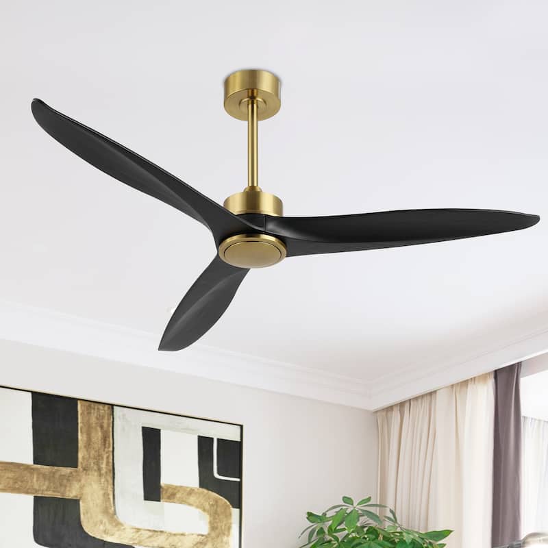 52" Solid Wood 3-Blade Propeller Ceiling Fan with Remote Control - Gold/Black