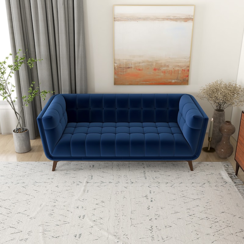 Kameron Modern Chesterfield Velvet Living Room Blue Couch