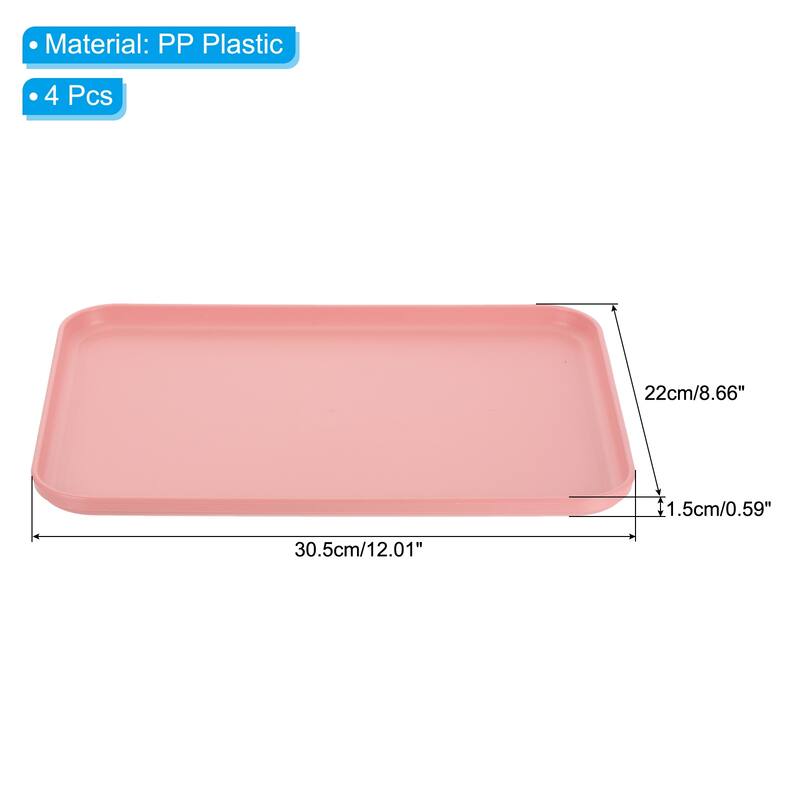 12x9" Fast Food Tray, 4Pcs PP Plastic Reusable Rectangle Serving Tray - Pink
