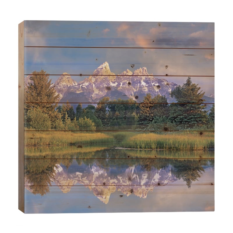 Grand Tetons From Schwabacher Landing, Grand Teton National Park, Wyoming Print On Wood by Tim Fitzharris - Multi-Color - 26x26x1.5