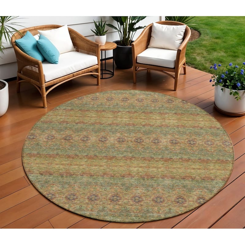 HomeRoots Floral Medallion Transitional Rectangle Outdoor Rug - 8' Round