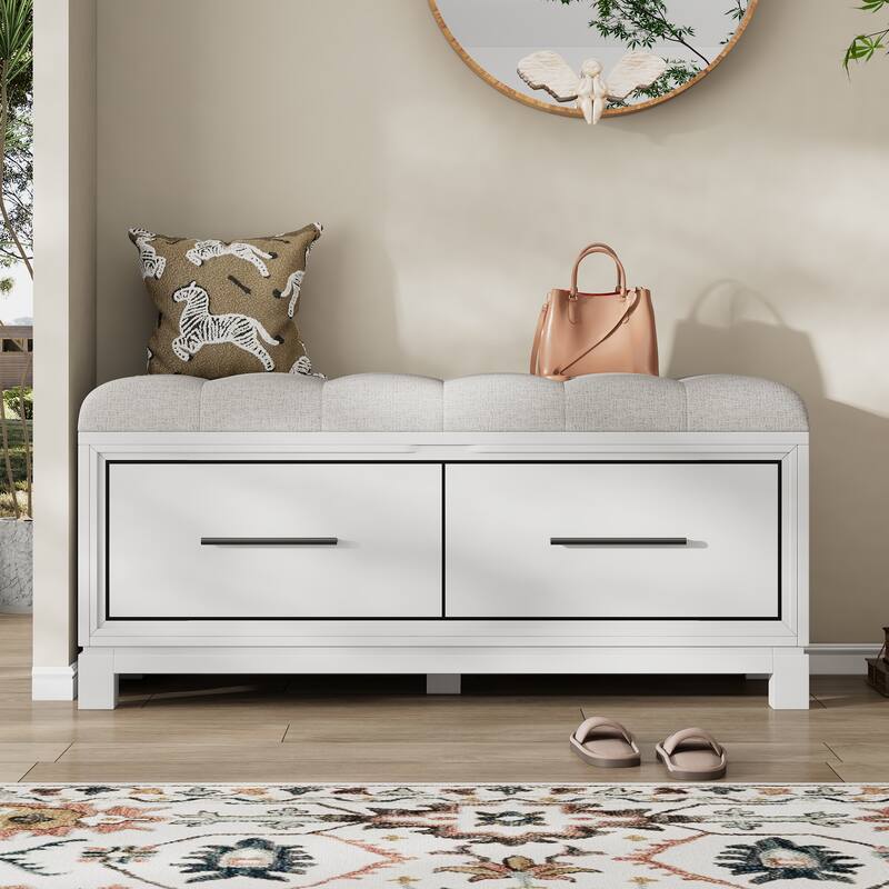 Upholstered Storage Bench for Entryway, Modern Wood Shoe Bench with Removable Cushion, Lift-Up Lid for Living Room