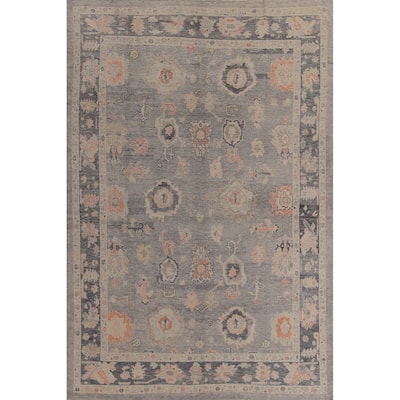 Hand Knotted Oriental 100% Wool Carpet Transitional All-Over Greys & Charcoal Oushak Area Rug - 12' 4'' X 8' 11''