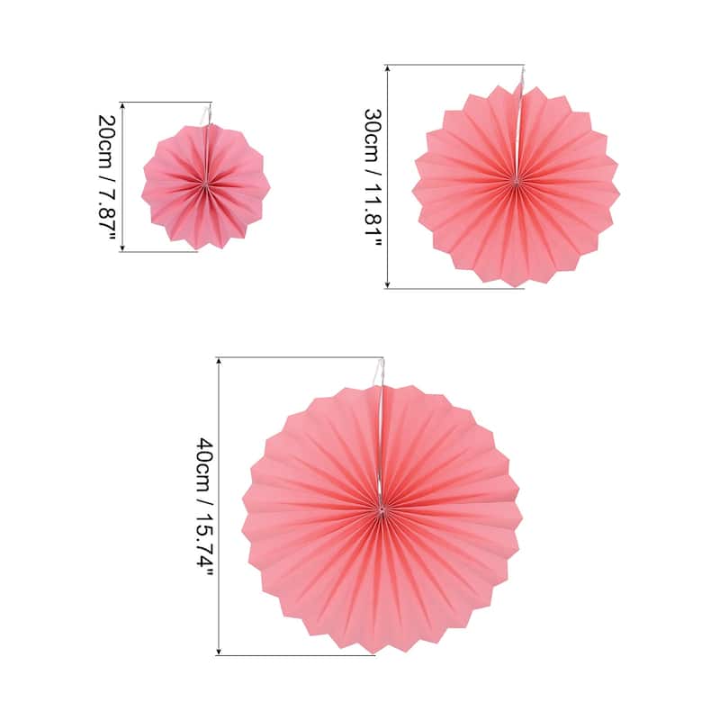 Hanging Paper Fans Party Set 12Pcs Decoration for Home Birthday Wedding Pink - Pink