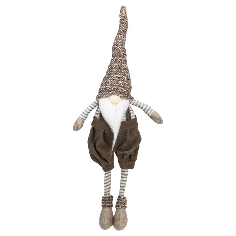 23.5" Brown and White Sitting Tabletop Gnome Christmas Decoration