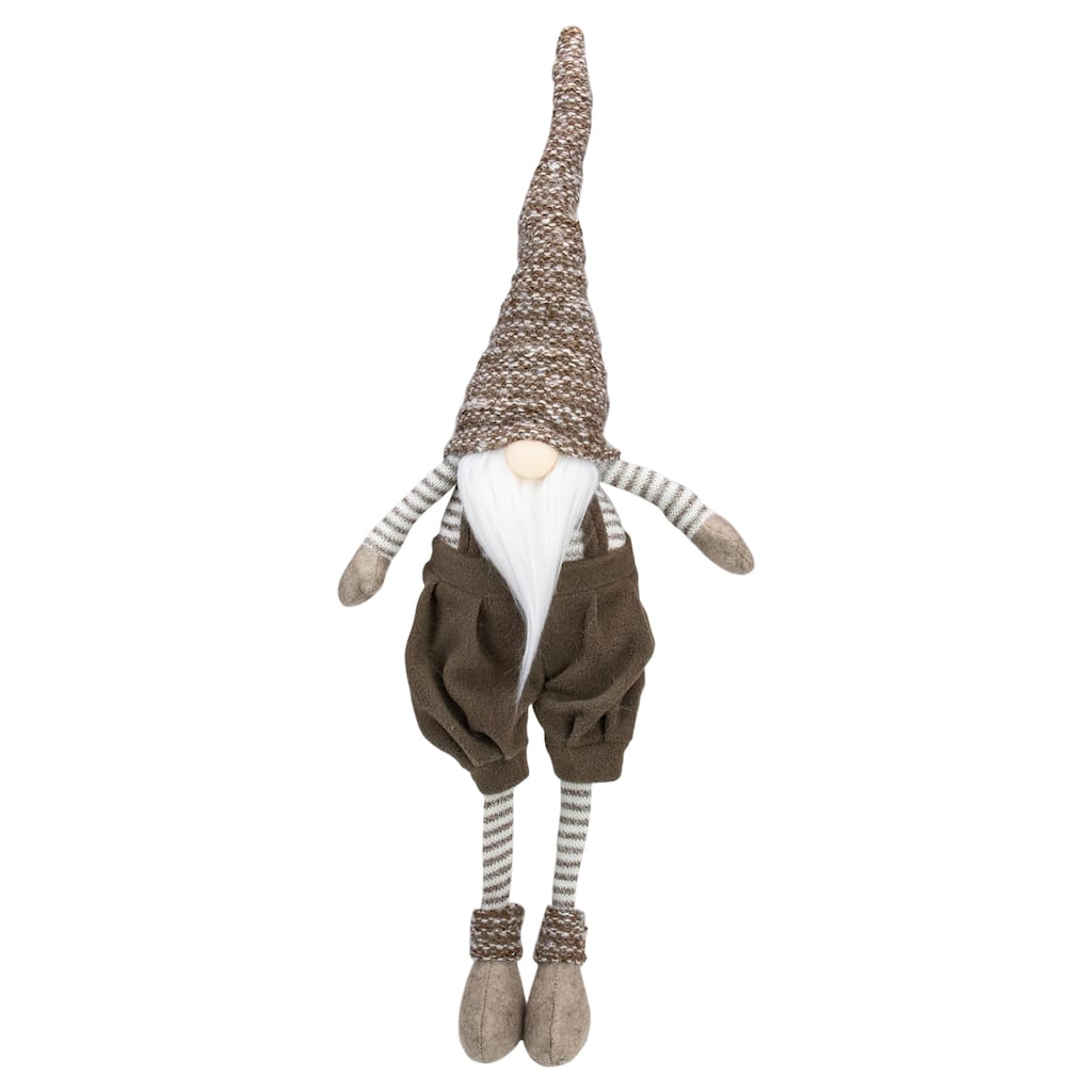 Sitting Gnome with Knit Hat and Socks Christmas Figure - 23.5" - Brown and White
