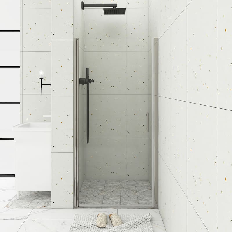 30/32/34/36 Inch Semi-Frameless Pivot Shower Door with Clear Tempered Glass - 32'' x 72'' - Chrome