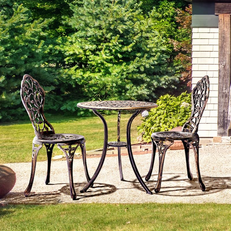 Yaheetech 3-Piece Aluminum Patio Bistro Table Set Antique Chair Sets
