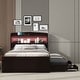 preview thumbnail 2 of 13, Twin XL Platform Bed with Storage LED Headboard, Charging Station, Trundle & 2 Drawers, Sturdy Pine Wood Frame, Dark Brown