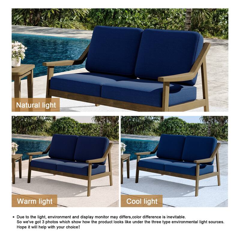 Outdoor Teak Wood Slat Back Patio Loveseat Sofa