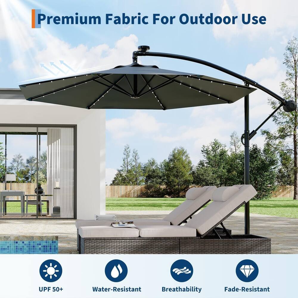 Coromose 10FT Solar Cantilever Patio Umbrella, 8 Ribs, 32 LED Lights
