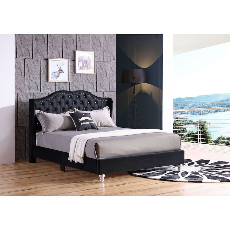 Joy Jeweled Tufted King Panel Bed - Black
