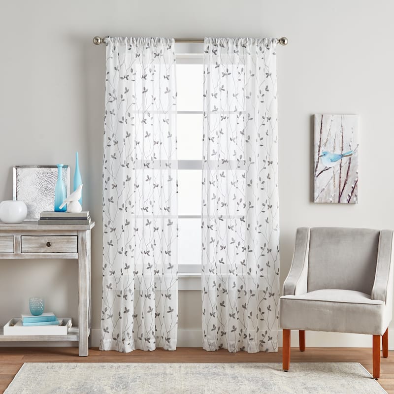 Curtainworks Botanical Embroidery Sheer Rod Pocket Curtain Panel Pair