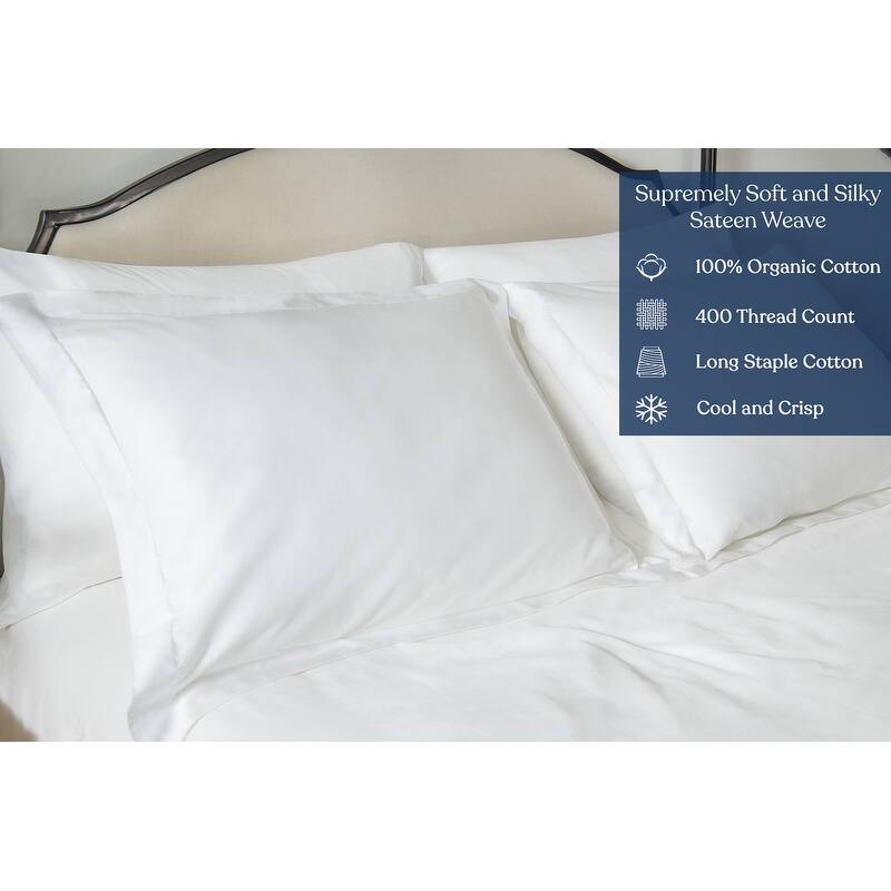 Delara GOTS Certified 100% Organic Cotton Fitted Sheet Set, 400TC Long Staple Cotton, Moisture-Wicking, Smooth & Breathable