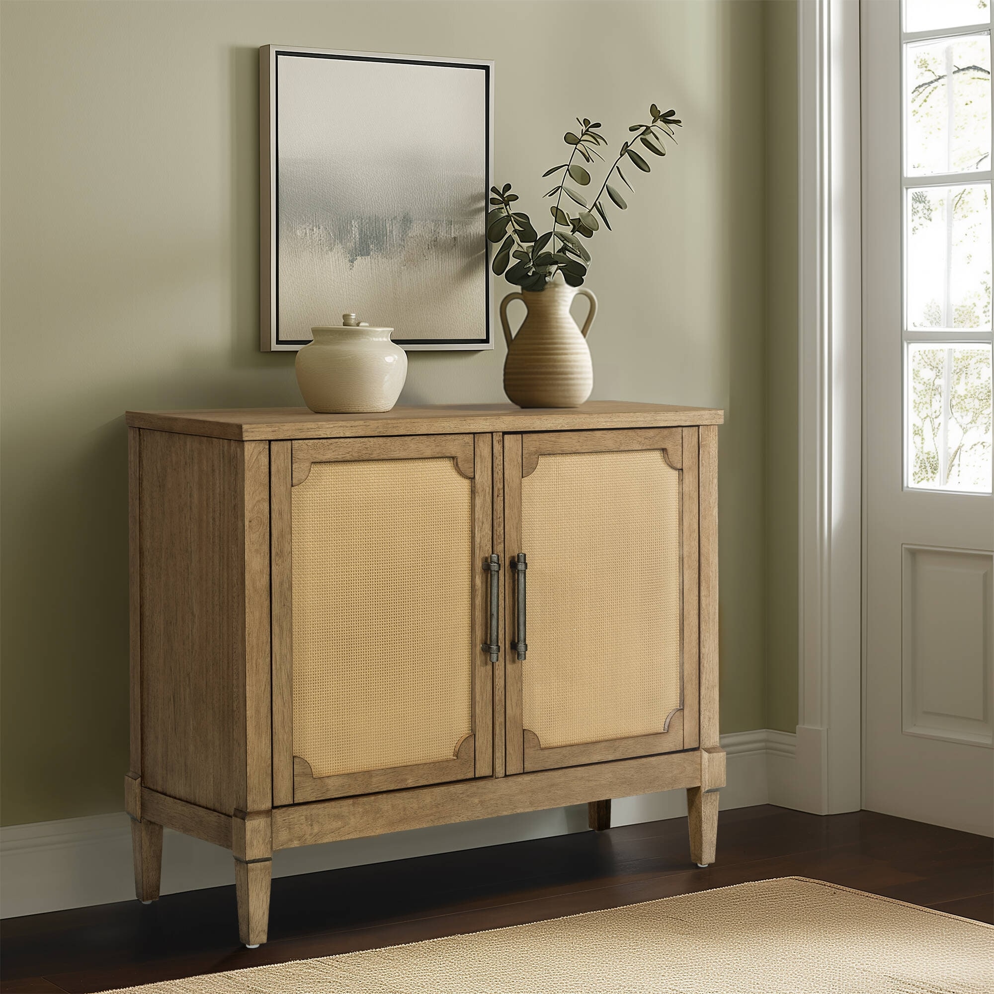 Martha Stewart Salina Woven Cane Accent Cabinet Toasted Almond