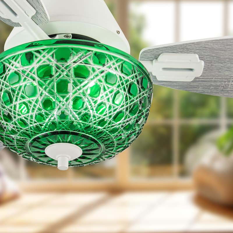 Izzy River of Goods 3-blade 42-inch Modern Indoor Ceiling Fan with Green Hand-Cut Glass Shade and Remote Control