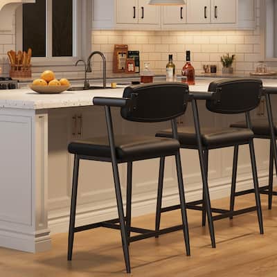 26" Counter Height Bar Stools Set of 2/4 with Arms, 2PCS/4PCS Modern Bar Stools Set with Back & Upholstered Wider Seat
