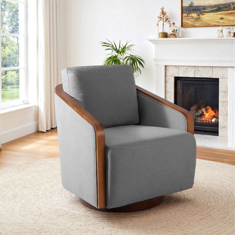 Modern Upholstered Swivel Accent Chair - Light Grey