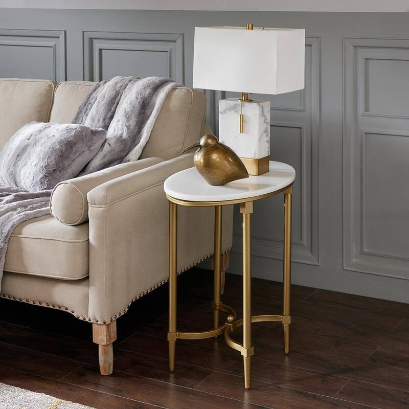 Bordeaux End table，Modern Accent table ,for Living Room Bedroom Studio, Comfy ，Living Room table Comfy Reading - White+Gold
