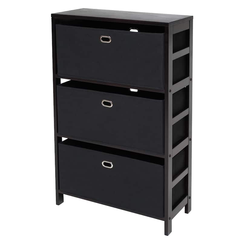 Torino 4-Pc Storage Shelf with 3 Foldable Fabric Baskets, Espresso and Black - 25.2 x 11.22 x 42 inches