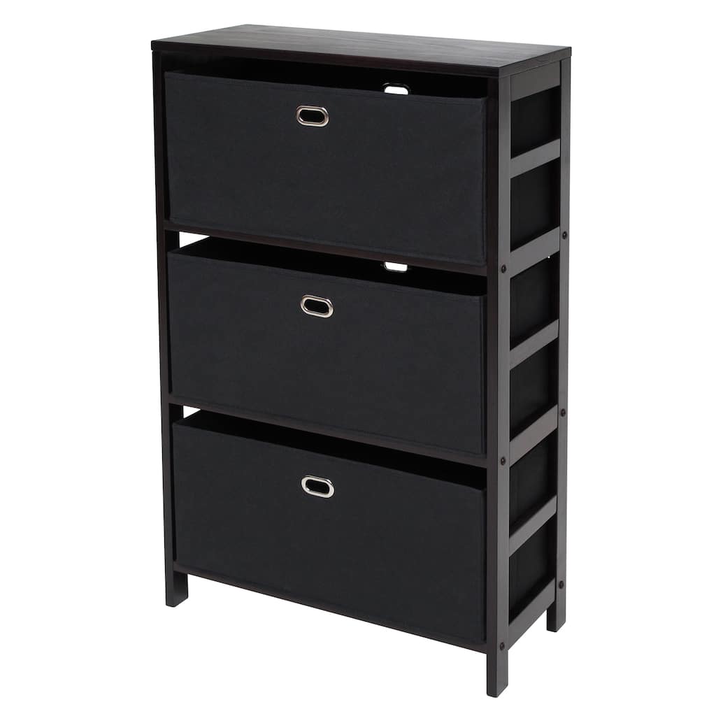 Torino 4-Pc Storage Shelf with 3 Foldable Fabric Baskets, Espresso and Black - 25.2 x 11.22 x 42 inches
