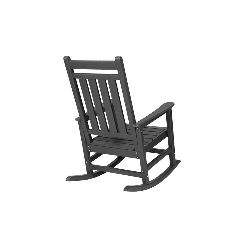 Outdoor Rocking Chair Set with Side Table, 3-Piece Rocking Chair Set with Wood Texture, Black