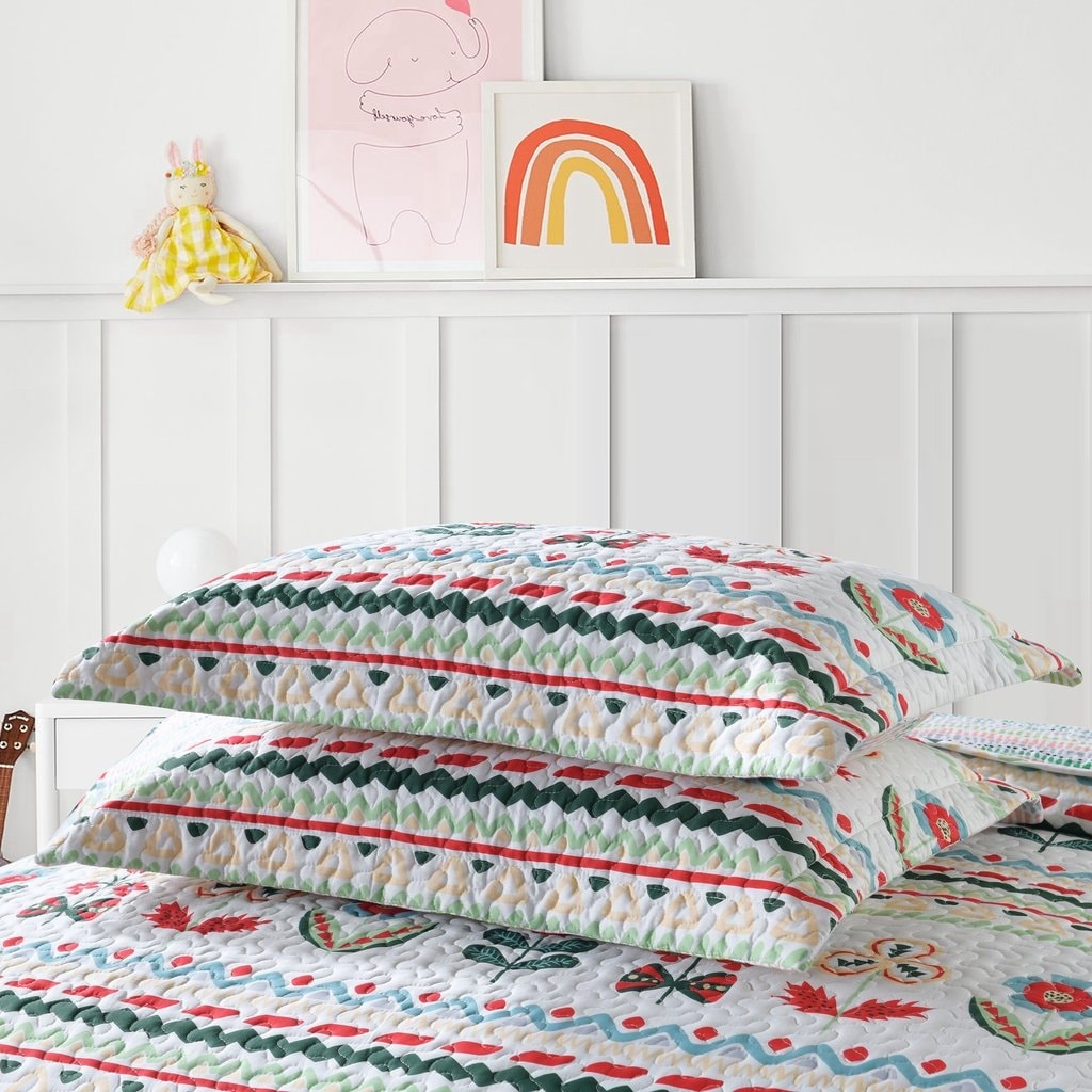 2 3 Piece Kids Cotton Quilt Bedspread Comforter Set Throw Blanket