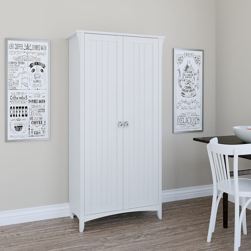 Bush Furniture Salinas Kitchen Pantry Cabinet with Doors - Pewter Finish