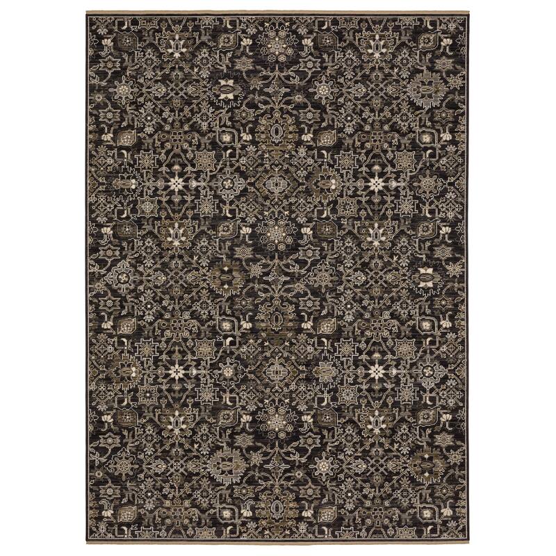 Adelaide Borderless Traditonal Charcoal//Tan Wool Blend Area Rug - 5'3" x 7'6"