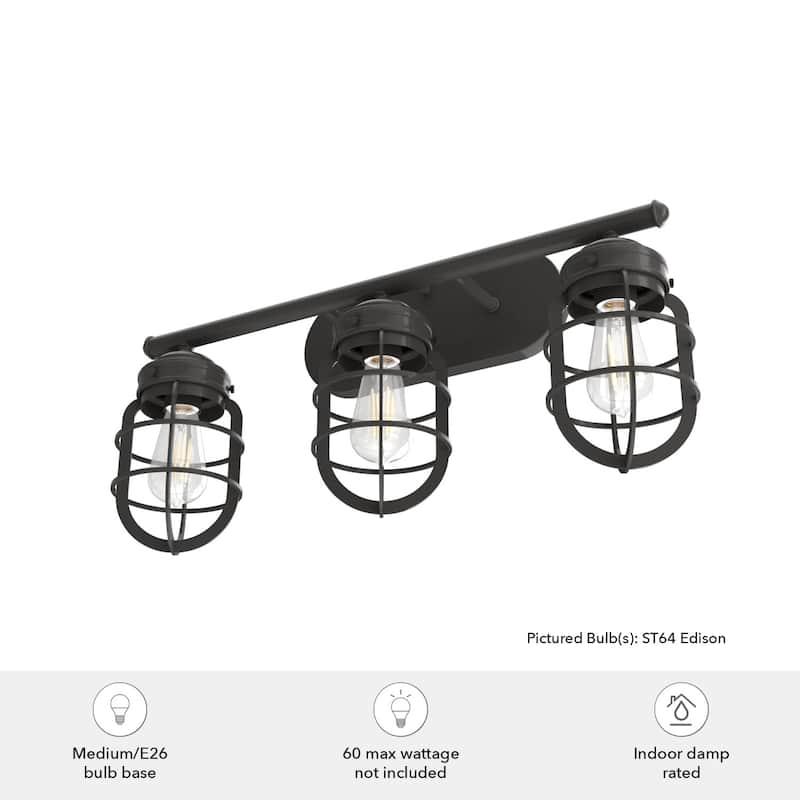 Hunter Starklake 3 Light Vanity Wall Light, Damp-Rated, Modern Industrial, Cage, Rustic, Farmhouse