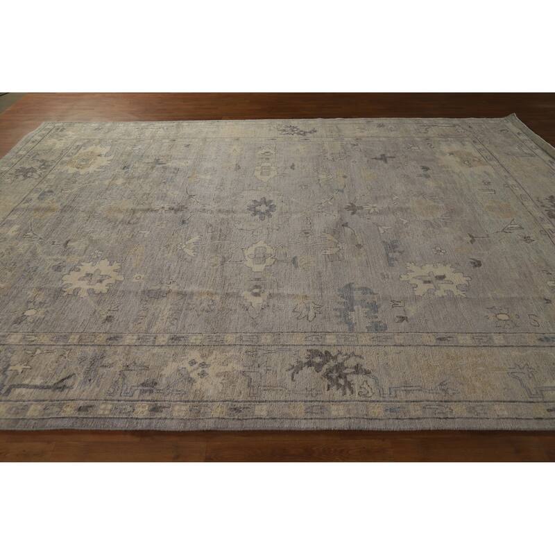 Hand Knotted Oriental 100% Wool Carpet Transitional All-Over Greys & Charcoal Oushak Area Rug - 11' 10'' X 8' 9''