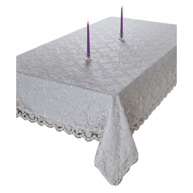 Violet Linen Royal Bridal Damask Embroidered Lace Pattern Tablecloths