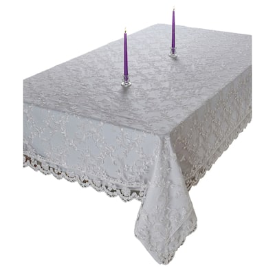 Violet Linen Royal Bridal Damask Embroidered Lace Pattern Tablecloths