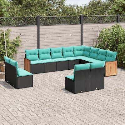 vidaXL 12 Piece Patio Sofa Set with Cushions Black Poly Rattan
