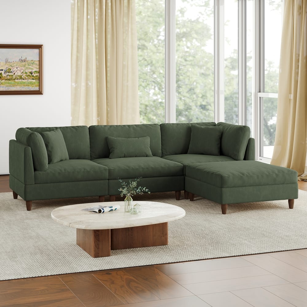 112" W Modern Upholstered Corduroy Modular Sectional Sofa