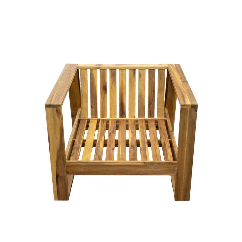 U - Style Acacia Wood Outdoor Lounge Set with Chair & Ottoman Perfect for Patios, Balconies & Gardens