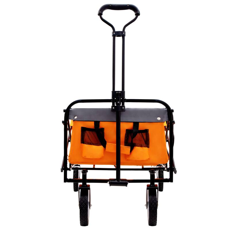 Heavy-Duty All-Terrain Folding Wagon - 360lb Capacity with Storage Straps, Orange