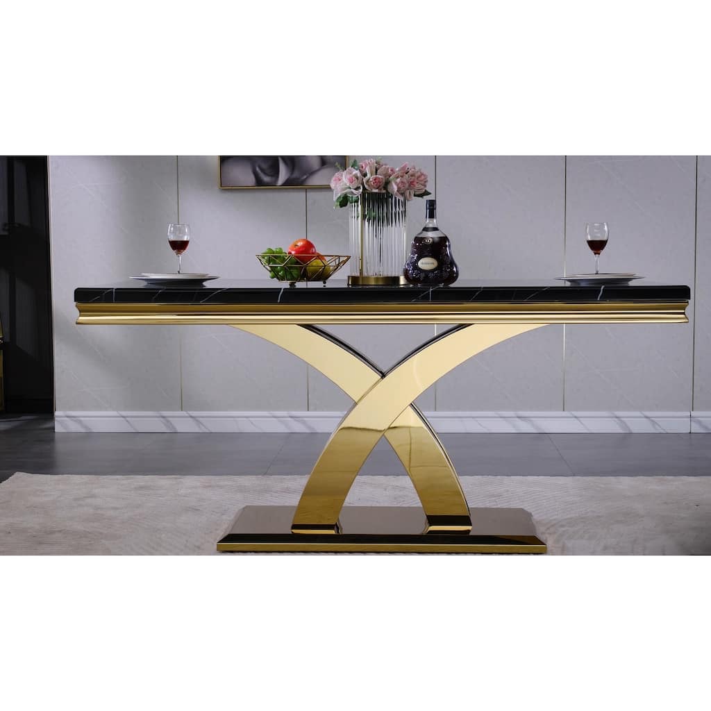 Black Dining Room Table with Polished Gold Metal Legs