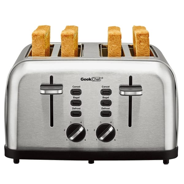 Geek Chef Stainless Steel 4-Slice Toaster: Extra-Wide Slots and Dual  Control Pa