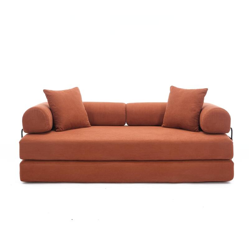 Folding Couch Convertible into King Size Floor Bed, 4-in-1 Corduroy Sleeper Sofa Bed with Moved Armrests and Non-Slip Pad