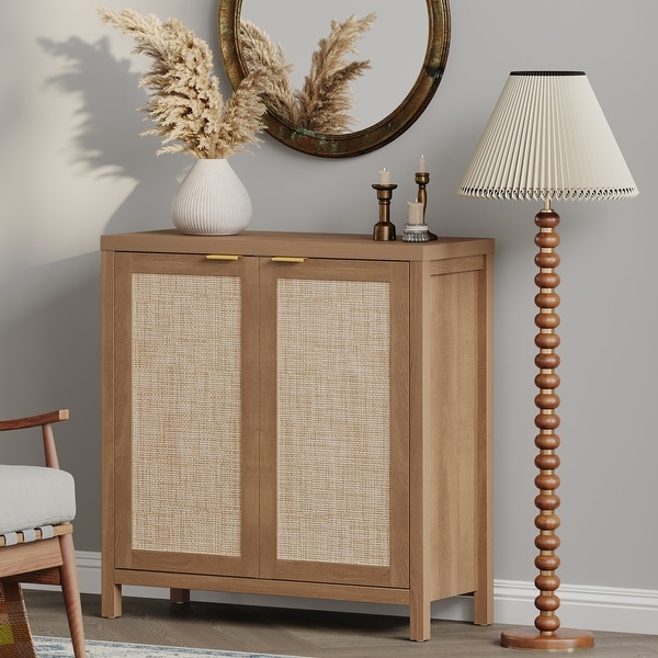 SICOTAS Rattan Sideboard Buffet Accent Storage Cabinet with 2