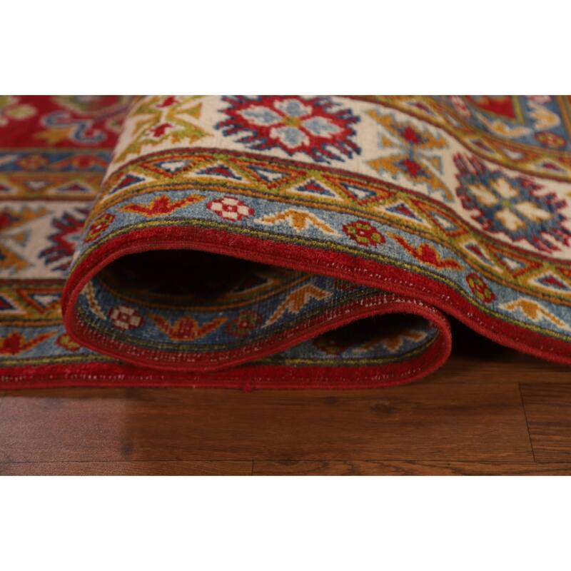Traditional Geometric Red Kazak Oriental Wool Area Rug Hand-knotted - 6'7" x 9'9"