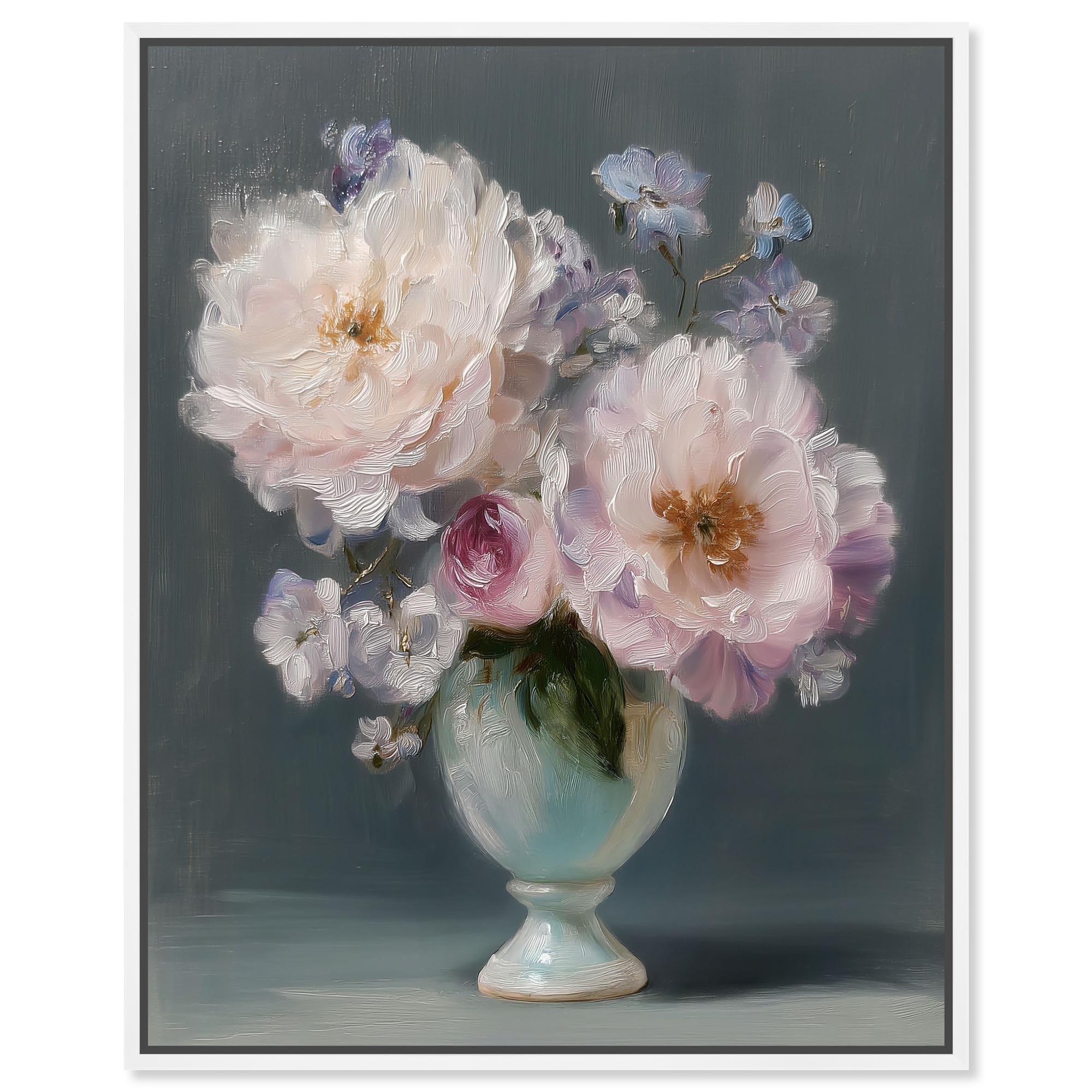 Blush Blooms in a Vase Fashion Decor Framed Canvas Print by Art Remedy