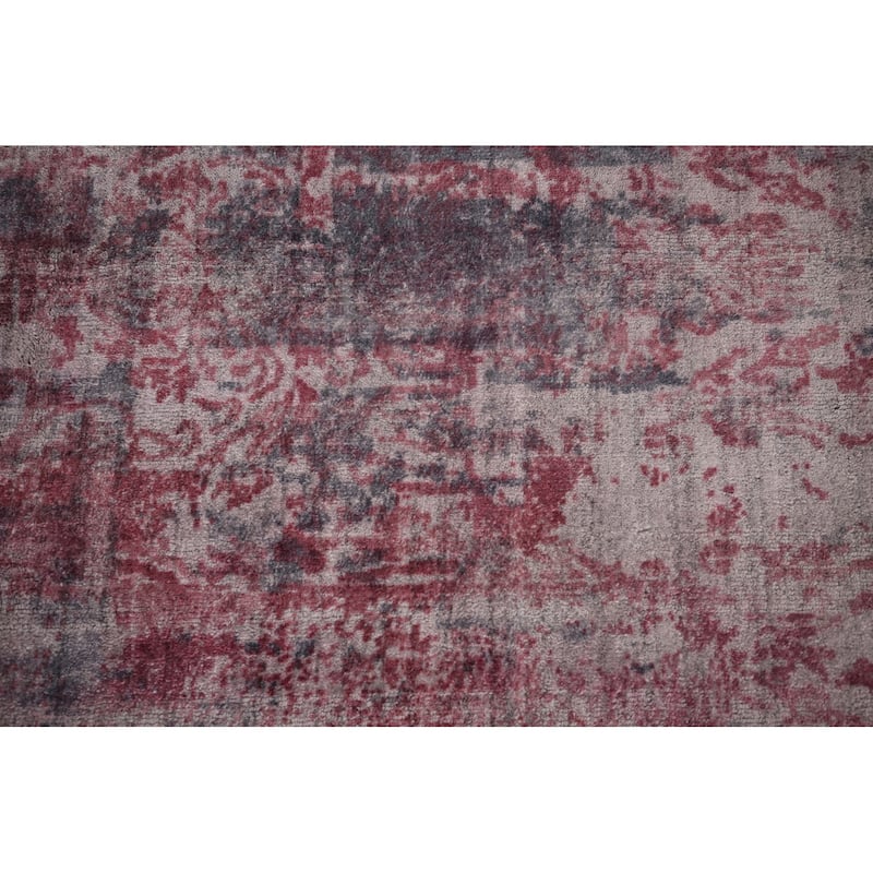 All-Over Red Gray Abstract Indian Area Rug Hand-Knotted Wool Carpet - 7'11"x 9'9"