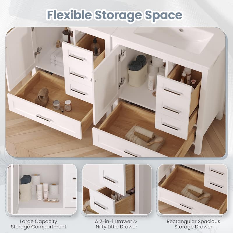 EROMMY All-in-One Bathroom Vanity with Ceramic Sink, Soft-Close Storage Cabinet & Drawer, Glossy Countertop, White